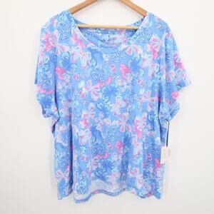 Sleep Sense Top Pajama Shirt Butterfly Print Blue Pink Scoop Neck Size 3X NWT